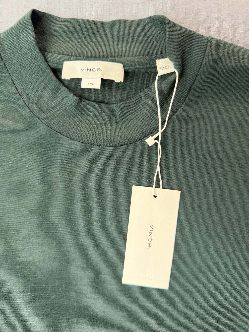 Vince Fine Ribbed Knit Mock Neck Long Sleeve Top Olive Green Size L NWT - Picture 2 of 8
